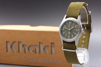 N Mint in Box Hamilton Khaki 9415A Green Dial 33mm Men's Manual Watch JP U707
