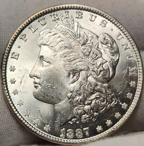 1887 P Morgan Silver Dollar, 90% Silver Coin, BU Choice Uncirculated, Morg-87