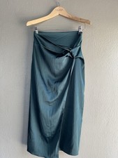 New ZARA Woman Green Blue FLUID FLYAWAY MIDI SKIRT Size S Waist 26" 579