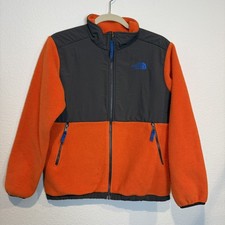 The North Face Denali Boys Zip Up Jacket L 14/16 Orange/Dark Gray Fleece Coat