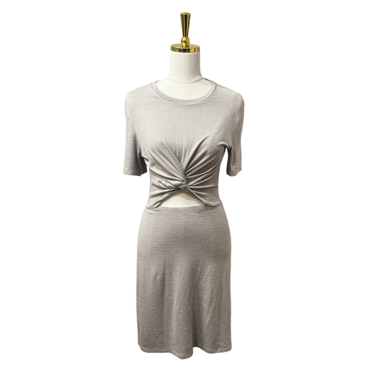 Wilfred Free by Aritzia  KatzTwist Front Cutout Midi Dress Taupe Beige (M)