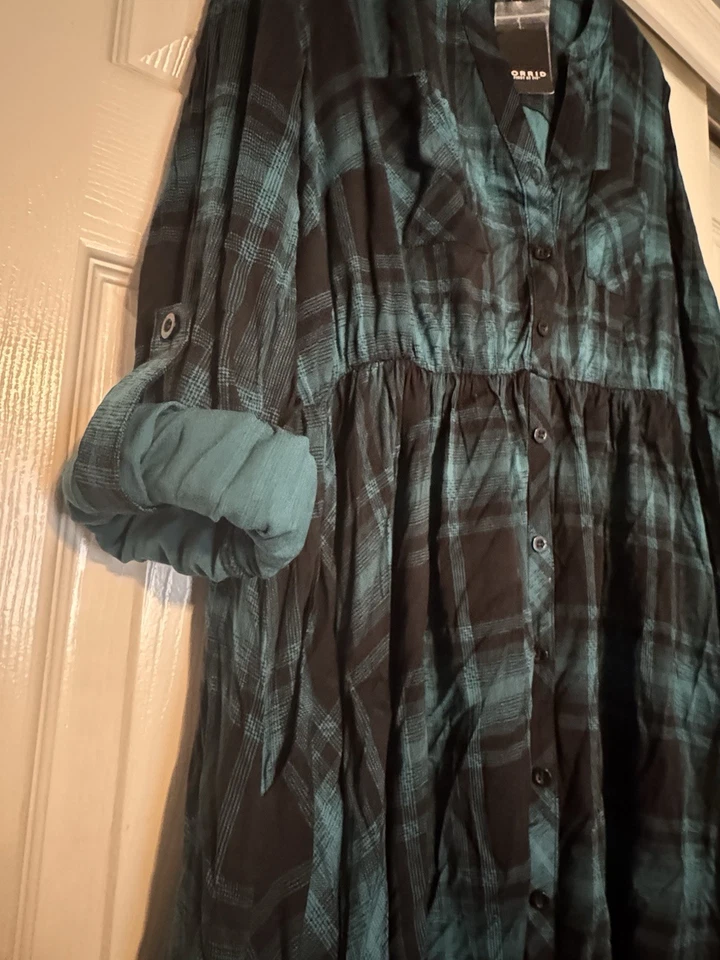 Vestido Camisa Torrid Mini Challis Botón Delantero Teal Cuadros 1X Nuevo con Etiquetas Foto 3 de 4