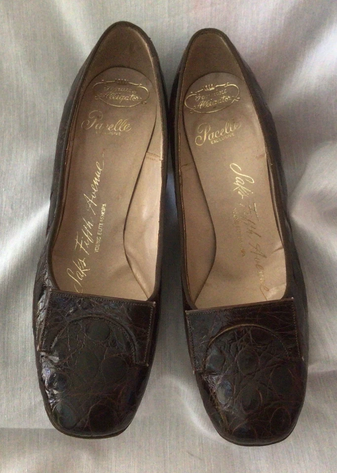 Bombas de piel de cocodrilo vintage años 70’s para mujer Pascalle Saks 5th Ave talla 5 1/2 B Foto 2 de 4