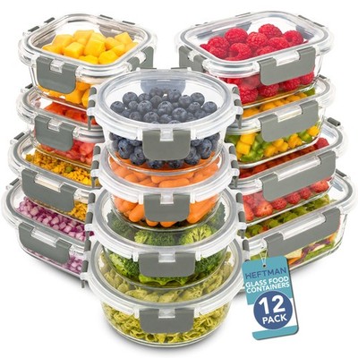 HEFTMAN Glas Frischhaltedosen mit Deckel Luftdicht 330ml bis 1L 12er Pack
