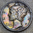 1944 D Mercury Dime VF/XF : Rainbow Tone, Denver Mint - .9 Fine Silver Coin
