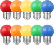 10 Pack E27 Coloured LED Bulbs, 1W G45 Colours Bulbs, Golf Ball E27 Screw, Mixe