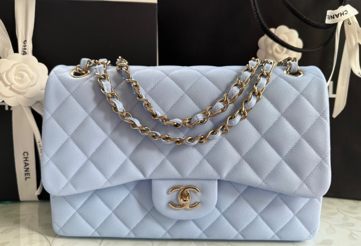 New CHANEL 23P Jumbo Classic Caviar Flap Bag Lt Periwinkle Blue