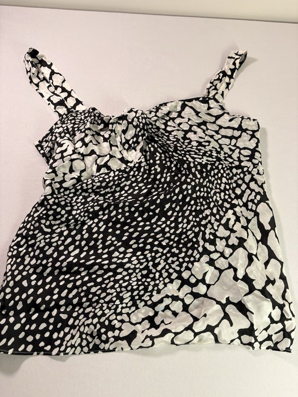 J. Crew black white jungle 100% silk TOP shell cami tank  blouse shirt SZ 14/ A1
