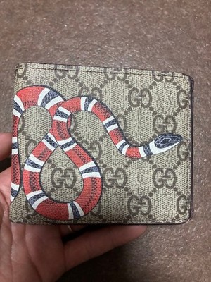 GUCCI Mens Beige Leather GG Detail Snake Design Bifold Wallet