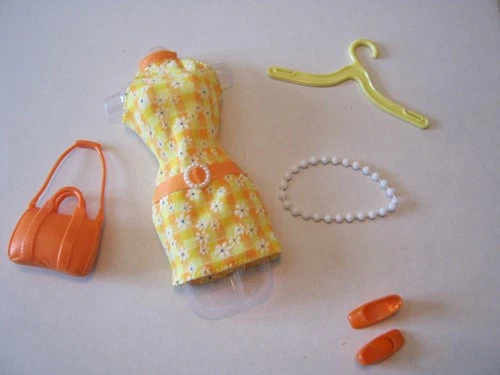 BARBIE FASHION CLOTHES ~ YELLOW/ORANGE DAISY PRINT OUTFIT w/ACCESSORIES SET