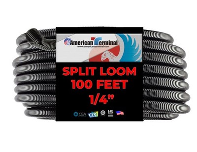 AT 100 Ft. 1/4'' Split Wire Loom Conduit Polyethylene Tubing Black Color Sleeve