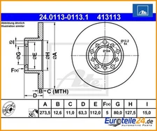 2 pieces brake disc ATE 24.0113-0113.1 for Mercedes-Benz/8