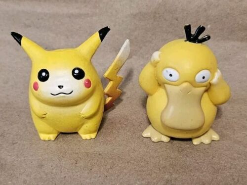 TOMY “Fat” Pikachu + CGTSJ Psyduck - 90s Pokemon Figure Miniature Pencil Topper