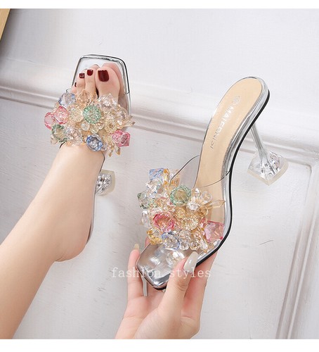 Nuevas pantuflas de tacón alto con flores de cristal para mujer talla grande - Imagen 10 de 26