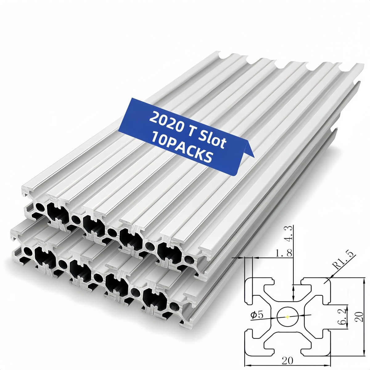 10pcs 80/20 2020 T-Slot Aluminum Extrusion 72inch (6ft) EU