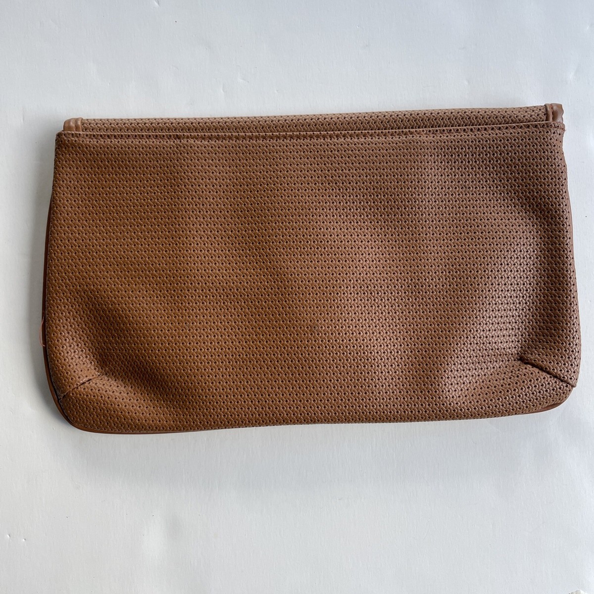 Vintage 70s Leather & Wood Envelope Clutch Handbag John Wind