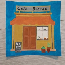 6x6 Inch Gouache Painting Impressionism Original Modern Art Title Cafe Breeze A1