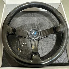 350mm Real Carbon Fiber Racing 3" Deep Dish Steering Wheel Black Horn Button 