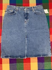 Ralph Lauren Polo Jeans Skirt Denim Knee Length Front Slit Size 8 Vintage New