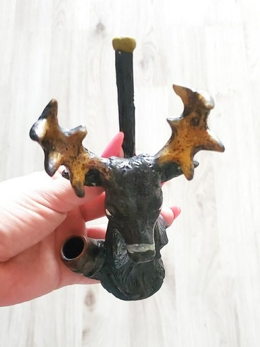 Cabeza de ciervo hecha a mano tabaco para fumar pipa de mano cierva astas naturaleza salvaje animal regalo - Imagen 7 de 9