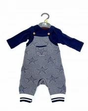 Ex Mothercare Baby Boys Star Knit Dungarees & Top  Age N/B 0 1 9 12 18 Months 