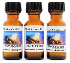 Beach Bonfire 3 Bottles 1/2oz Premium Grade Scented Fragrance Oil Crazy Candles