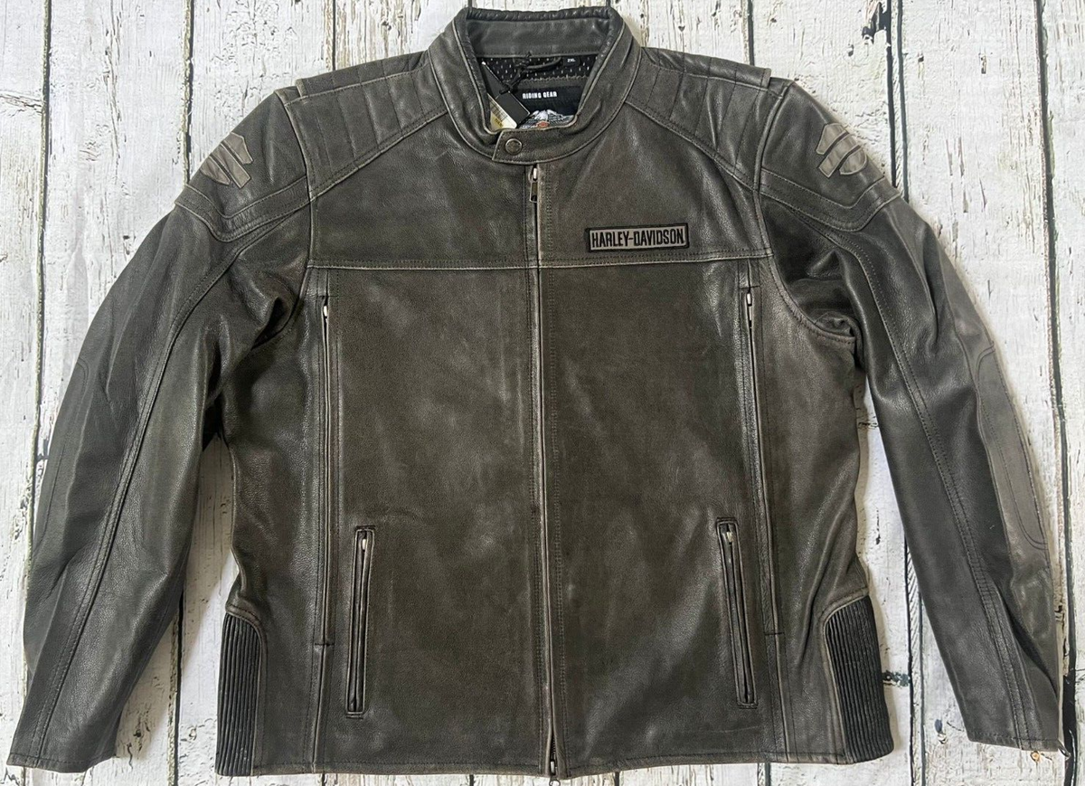 Harley Davidson Men Midway Distressed Black Leather Riding Jacket 2XL  98108-16VM