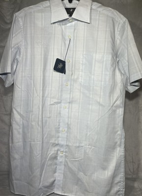 Hart Schaffner Marx HSM 100% Cotton Button Up Shirt Size M Blue Short Sleeve