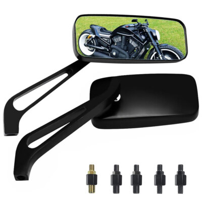 Black Rectangle Motorcycle Mirrors - 8mm/10mm Universal Fit For Kawasaki Suzuki Yamaha Cruisers