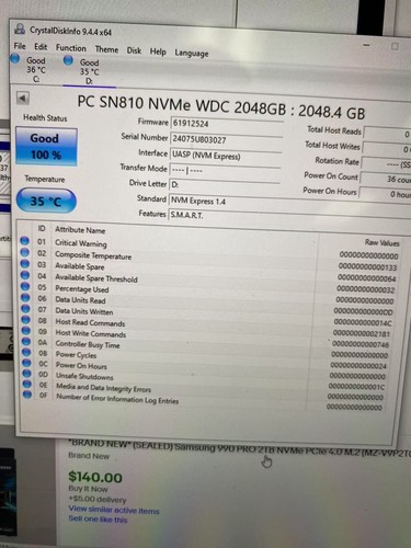 Dell 8D3R2 Western Digital SN810 2TB SDCPNRZ-2T00-1012 2280 NVMe SSD - Picture 3 of 3
