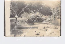 RPPC Real Photo Postcard Senic View River Man Fishing