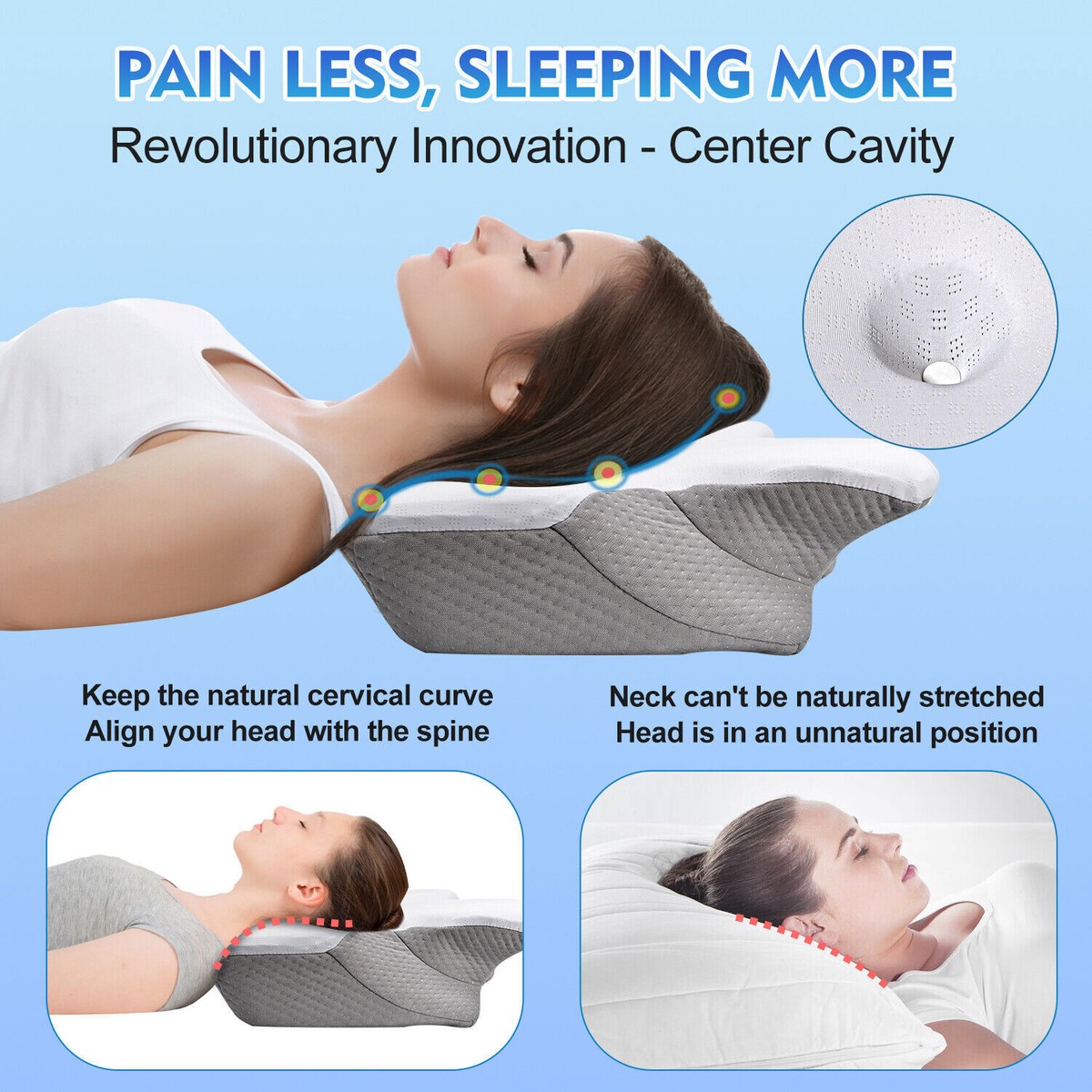 Cervical Pillow for Neck Pain Relief Cradle Odorless Contour Neck Pillow Support eBay