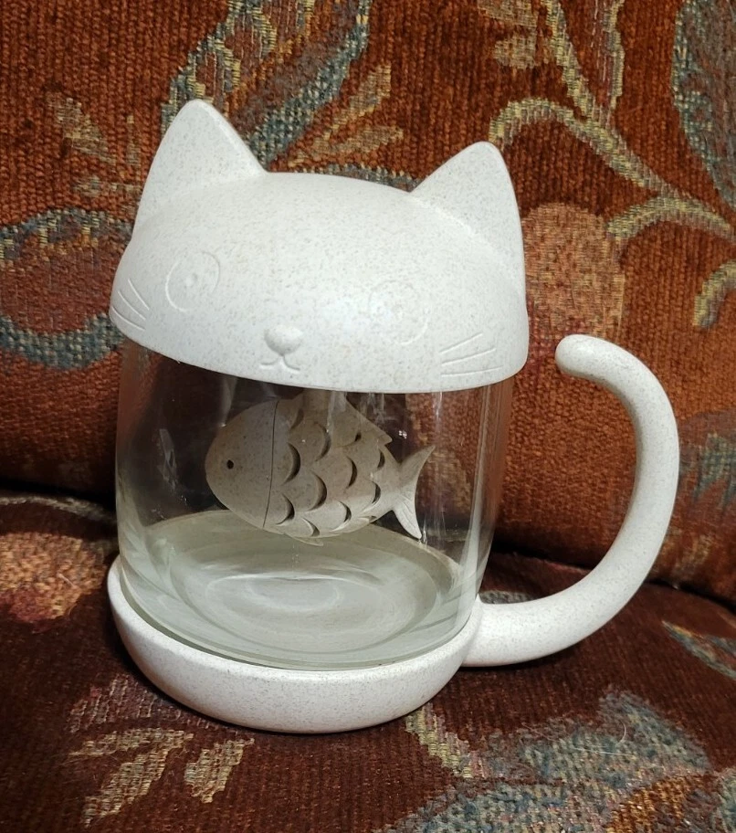 Cute Cat Glass Cup Tea Mug With Fish Infuser