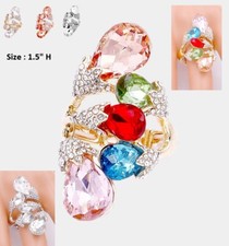 Teardrop Statement Oversized Cocktail Party Prom Ring Crystal Rhinestone Stretch