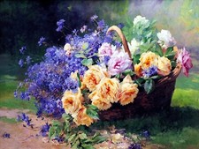 basket roses cornflowers A. Lavault Tile Mural Kitchen Backsplash Ceramic 10x8