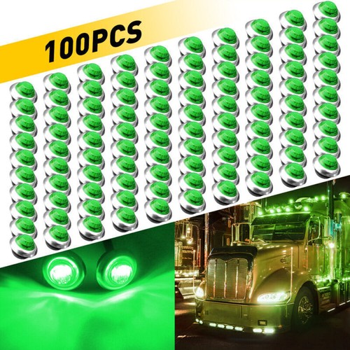 100x Green Side Marker Lights 3/4" Round LED Truck Trailer Bullets