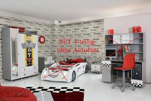 Turbo Autobettzimmer Rennwagen Komplettset 5-teilig, SPECIAL weiss