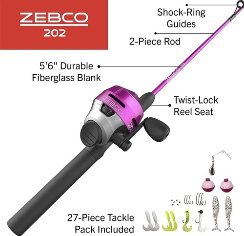 Zebco 202 Spincast Reel and Fishing Rod Combo, 5-Foot 6-Inch 2-Piece Fishing NEW - Picture 2 of 10