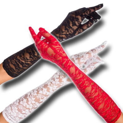Sexy lange Spitzenhandschuhe  Rot Schwarz Weiß Spitze Handschuhe lang 10310 
