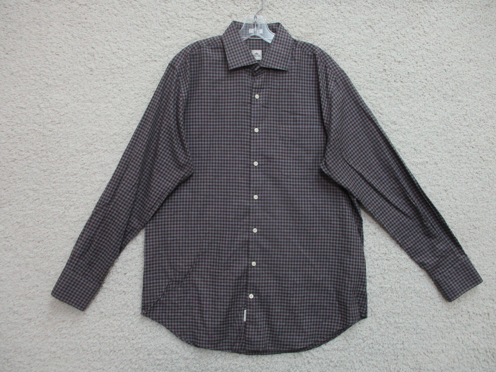 Peter Millar Button Up Shirt Large Adult Brown Blue Plaid Pocket Crown Logo Mens