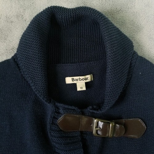 Barbour Knit Short Sleeve Sweater Womens Blue Size UK 18 Leather Strap Cotton - Picture 2 of 9