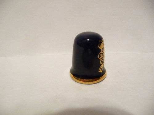 THIMBLE VINTAGE PORCELAIN GOLDEN FLOWER ON COBALT BLUE BACKGROUND - Picture 4 of 5