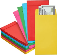 Okuna Outpost 100 Pack Colorful Money Envelopes for Cash, Payroll, Money Saving,
