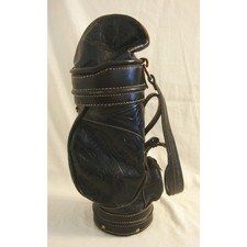 Vintage Leather GOLF CLUB BAG Hand Tooled Mini Wine Bottle Golfer Gift Decor