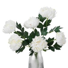 6Pcs Artificial Chrysanthemum Flowers Bouquet,18" Silk Tall Fake Mums, Bendab...