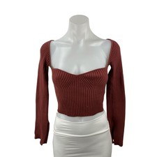 Urban Outfitters Brown Ribbed Knit Long Sleeve Bustier Corset Crop Top Size M