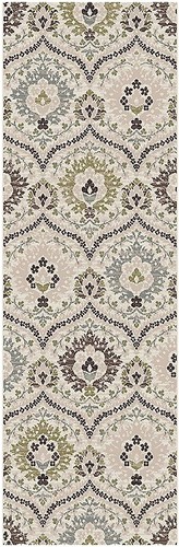 Indoor Runner Rug, Jute Backed, Modern Oriental Floral Damask Floor Decor for... - Picture 2 of 6