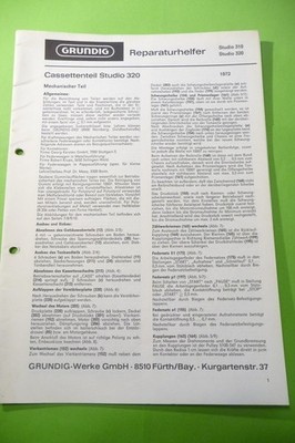 Service Manual Instructions For Grundig Studio 310, 320, ORIGINAL