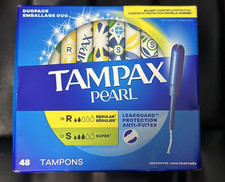 1 PK Tampax Pearl Duo Pack Tampons Regular  Super with LeakGuard Braid 48 Ct EA