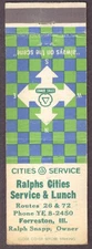 Ralph's Cities Service & Lunch Forreston IL matchcover